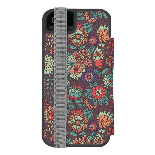 Buntes Blumenmuster in der Cartoonart Incipio iPhone Geldbeutel-Hülle (Folio Rückseite)