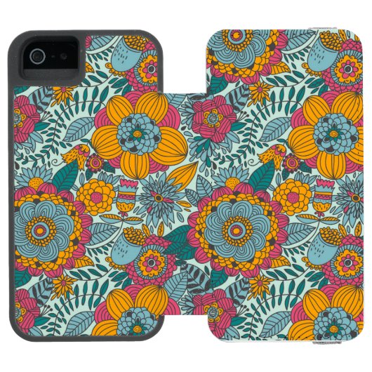 Buntes Blumenmuster Incipio iPhone Geldbeutel-Hülle (Folio Geöffnet)