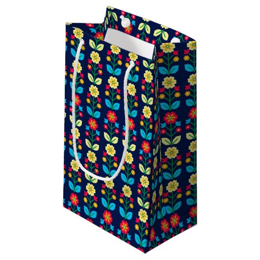 Buntes Blumenmuster Kleine Geschenktüte (Vorderseite Schrägansicht)