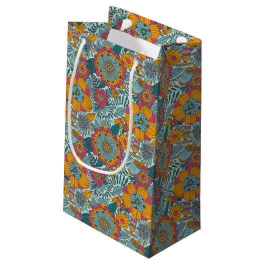 Buntes Blumenmuster Kleine Geschenktüte (Rückseite Schrägansicht)