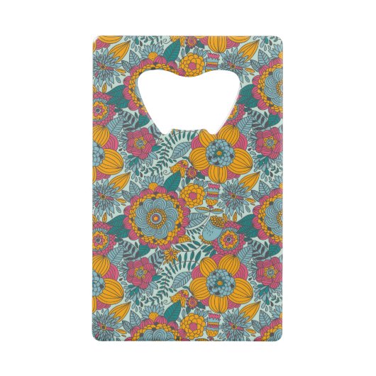 Buntes Blumenmuster Kreditkarten Flaschenöffner (Vorderseite)