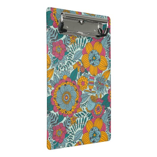 Buntes Blumenmuster Mini Klemmbrett (Schrägansicht)