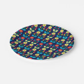 Buntes Blumenmuster Pappteller (Schrägansicht)