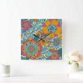 Buntes Blumenmuster Quadratische Wanduhr (Zuhause)