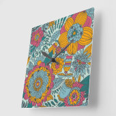 Buntes Blumenmuster Quadratische Wanduhr (Winkel)