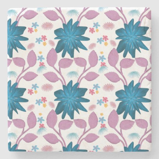 Buntes Blumenmuster Steinuntersetzer (Vorderseite)