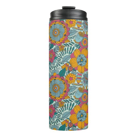 Buntes Blumenmuster Thermosbecher (Vorderseite)
