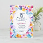 Buntes Blumenoval 18. Geburtstagsparty Einladung (Stehend Vorderseite)