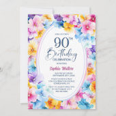 Buntes Blumenoval 90. Geburtstagsparty Einladung (Vorderseite)