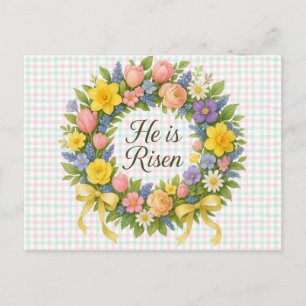 Buntes Blumiges Oster- Er ist auferstanden Kranz Feiertagspostkarte