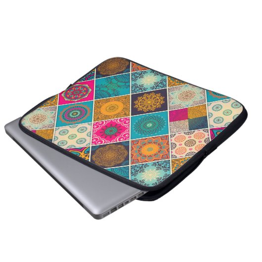 Buntes Bohemisches Mandala-Patchwork Laptopschutzhülle (Vorne Knopf)