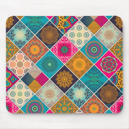 Buntes Bohemisches Mandala-Patchwork Mousepad (Vorne)
