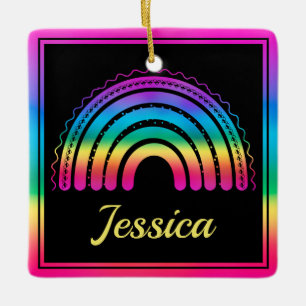 Buntes Boho-Regenbogen-Kissen Keramikornament