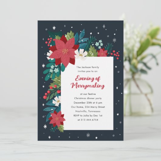 Buntes botanisches Weihnachtsfest-Party Einladung (Stehend Vorderseite)