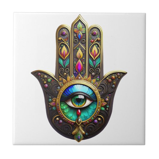 Buntes Braun Gold Hamsa Regenbogenfarbe Drittes Au Fliese (Vorderseite)