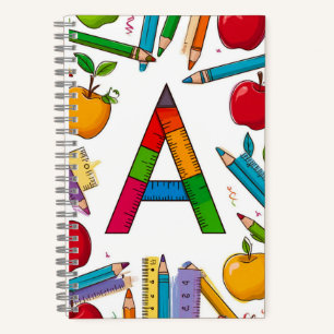 📖 Buntes Buchstabenmonogramm Schule Zurück zum Un Notizblock