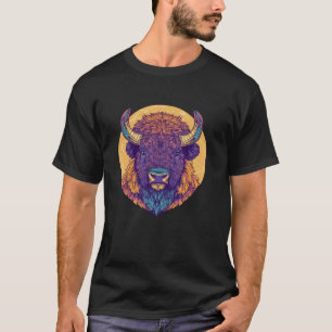 Buntes Büffelkopf-Mandala-Kunst T-Shirt