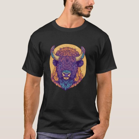 Buntes Büffelkopf-Mandala-Kunst T-Shirt (Vorderseite)