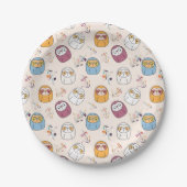 Buntes Cartoon Faultier Sleepy Pappteller (Vorderseite)