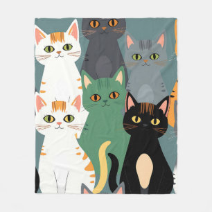 Buntes Cartoon-Katzenmuster Fleecedecke