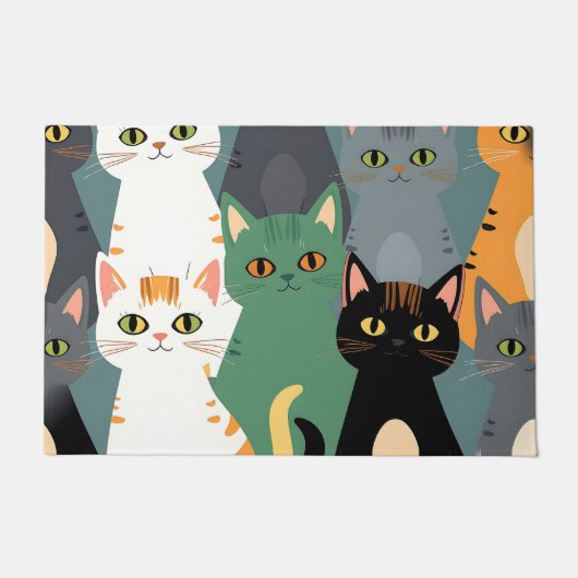 Buntes Cartoon-Katzenmuster Fußmatte (Vorderseite)