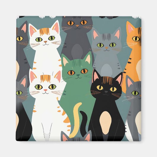 Buntes Cartoon-Katzenmuster Magnet (Vorne)