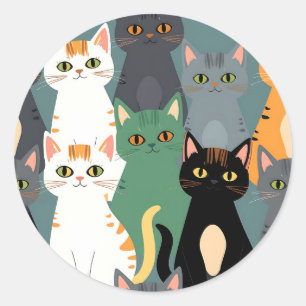 Buntes Cartoon-Katzenmuster Runder Aufkleber