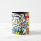 Buntes Comic-Pop-Art-Sprechblasenmuster Tasse (Zentrum)