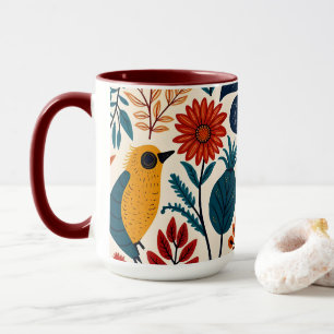 Buntes Cottagecore Florales Vogel Muster Tasse
