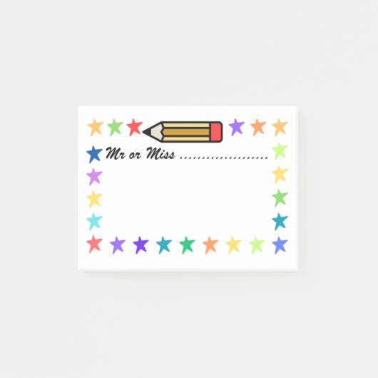 Buntes Crayon und Sterne Post-it Klebezettel (Vorderseite)