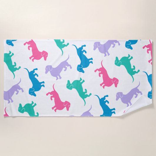 Buntes Dackel-Strand-Party Strandtuch (Vorderseite)