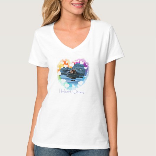 Buntes Dament-shirt Herz I Seeotter T-Shirt (Vorderseite)