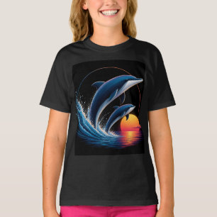 Buntes Delfin-Sonnenuntergangs-Ozean-Design – Mode T-Shirt