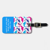 Buntes Delphin-Muster-heißes Rosa-aquamarines Blau Gepäckanhänger (Vorderseite horizontal)