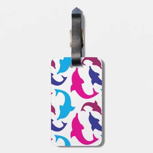 Buntes Delphin-Muster-heißes Rosa-aquamarines Blau Gepäckanhänger (Rückseite vertikal)