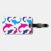 Buntes Delphin-Muster-heißes Rosa-aquamarines Blau Gepäckanhänger (Rückseite horizontal)