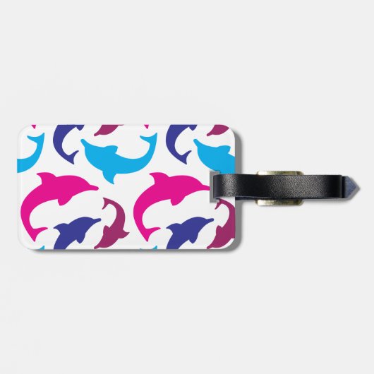 Buntes Delphin-Muster-heißes Rosa-aquamarines Blau Gepäckanhänger (Rückseite horizontal)