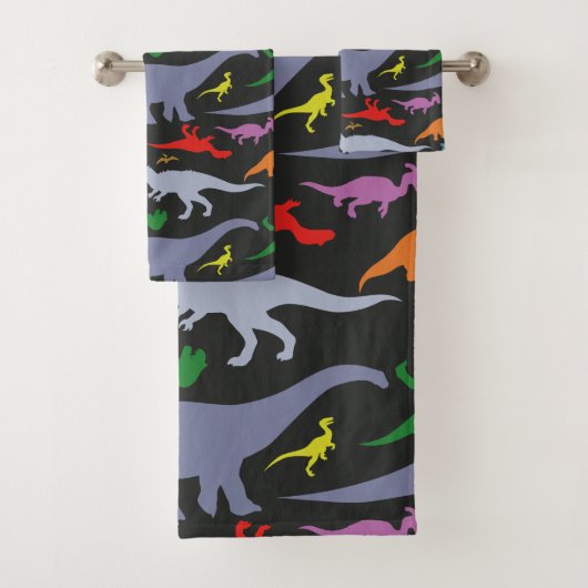 Buntes Dinosaurier-Muster (dunkel) Badhandtuch Set (Insitu)