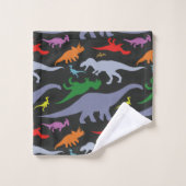 Buntes Dinosaurier-Muster (dunkel) Badhandtuch Set (Waschlappen)