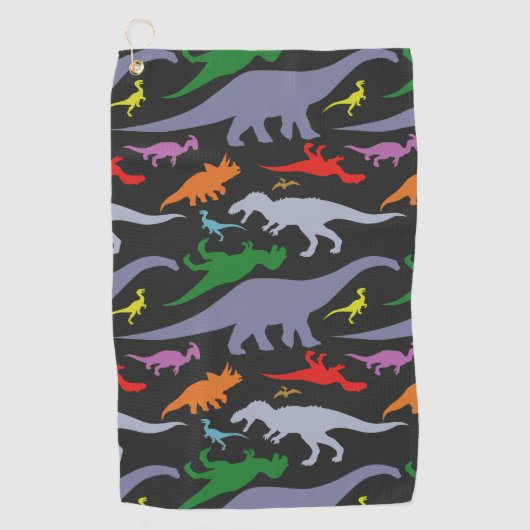 Buntes Dinosaurier-Muster (dunkel) Golfhandtuch (Vorderseite)