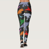 Buntes Dinosaurier-Muster (dunkel) Leggings (Rückseite)