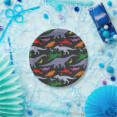 Buntes Dinosaurier-Muster (dunkel) Pappteller (Party)