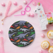 Buntes Dinosaurier-Muster (dunkel) Pappteller (Party)