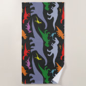 Buntes Dinosaurier-Muster (dunkel) Strandtuch (Vorderseite)