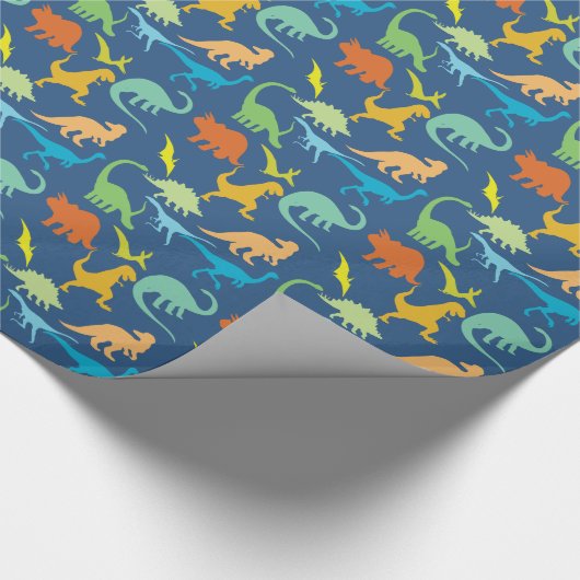 Buntes Dinosaurier-Muster Geschenkpapier (Ecke)