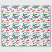 Buntes Dinosaurier-Muster (Licht) Geschenkpapier (Flach)