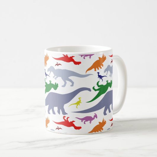Buntes Dinosaurier-Muster (Licht) Kaffeetasse (VorderseiteRechts)