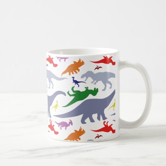 Buntes Dinosaurier-Muster (Licht) Kaffeetasse (Rechts)