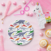 Buntes Dinosaurier-Muster (Licht) Pappteller (Party)