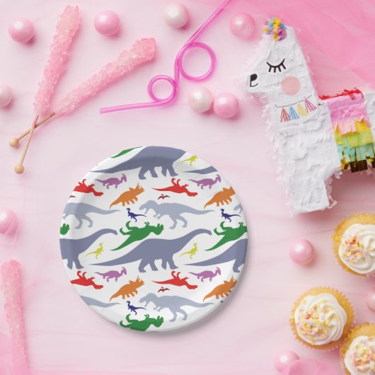Buntes Dinosaurier-Muster (Licht) Pappteller (Party)